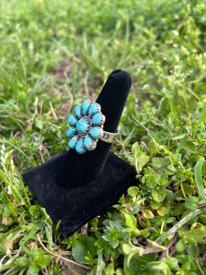 Adjustable Turquoise Flower Ring