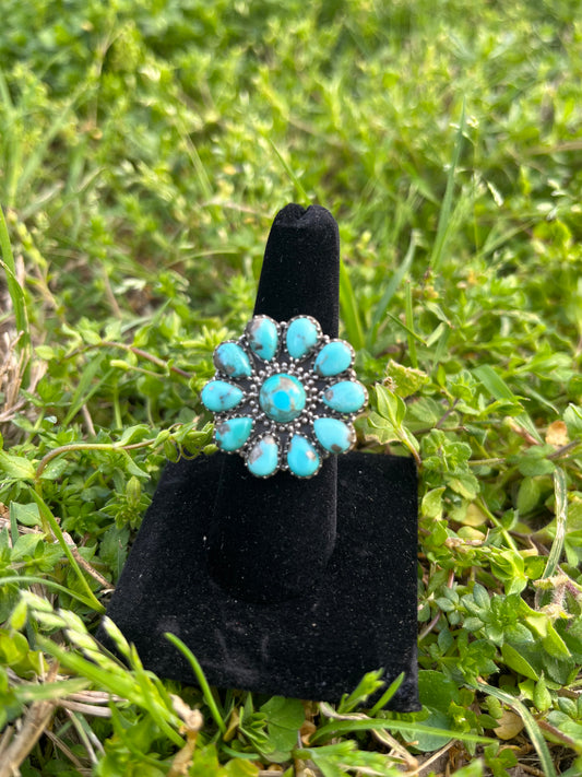 Adjustable Turquoise Flower Ring