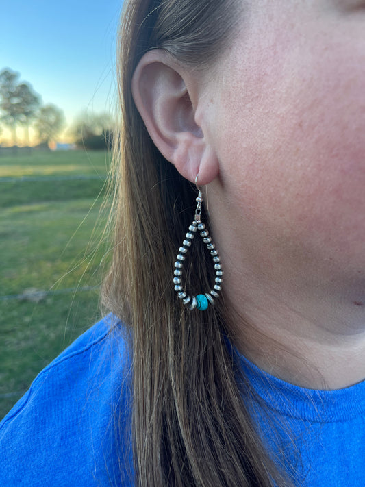 Navajo Pearl with Turquoise stone Dangle Earrings