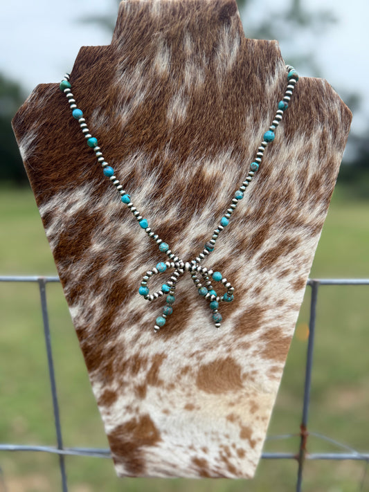 Turquoise Bow Pearl Necklace
